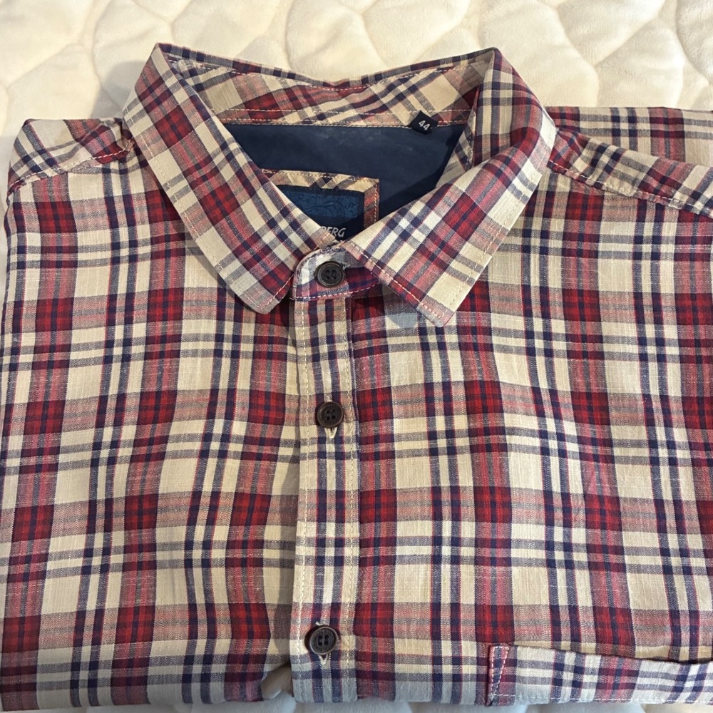 Oxemberg Beach Pebble‎ Mens Plaid Button Up Long Sleeve Casual Shirt Mens 2XL